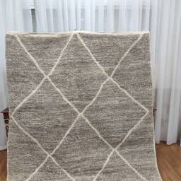 Handmade Beni Ourain Wool Rug, Moroccan Berber Carpet - 8.23 Ft X 5.28 Ft - thumbnail 2