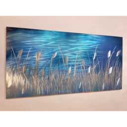 Abstract Metal Wall Art, Lake Scene, Blues, Teal, Silver, Indoor/Outdoor - thumbnail 2
