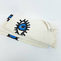 Organic Turkish Cotton Beach Towel Blue Evil Eye Design - thumbnail 2