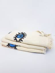 Organic Turkish Cotton Beach Towel Blue Evil Eye Design