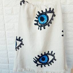 Organic Turkish Cotton Beach Towel Blue Evil Eye Design - thumbnail 4
