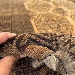 Handmade Ersari Turkmen Runner 5x13, Wool Elephant Foot Gul Hallway Rug, Cream & Bronze Brown Long Gallery Rug, Wide Geometric Entryway Rug - thumbnail 4