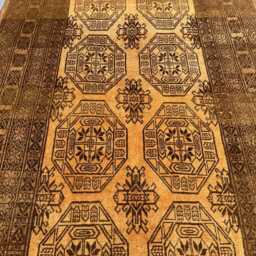 Handmade Ersari Turkmen Runner 5x13, Wool Elephant Foot Gul Hallway Rug, Cream & Bronze Brown Long Gallery Rug, Wide Geometric Entryway Rug - thumbnail 3