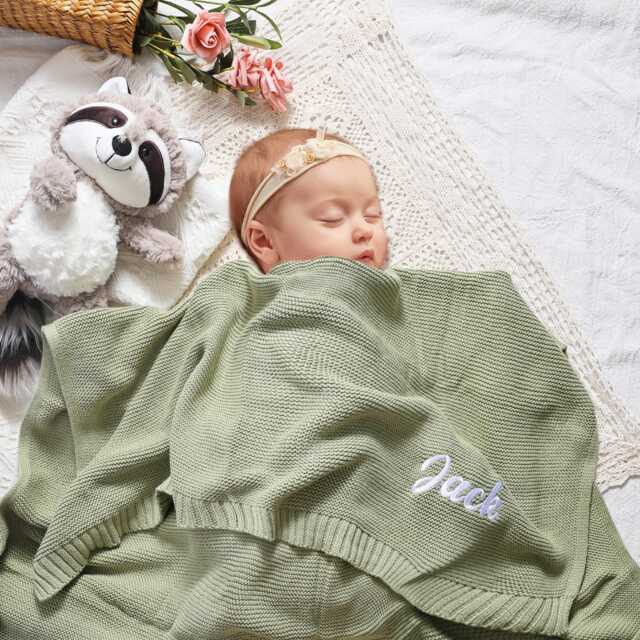 Embroidered Baby Name Blanket, Soft Cotton Knit, Keepsake Gift - image 1