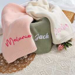 Embroidered Baby Name Blanket, Soft Cotton Knit, Keepsake Gift - thumbnail 3