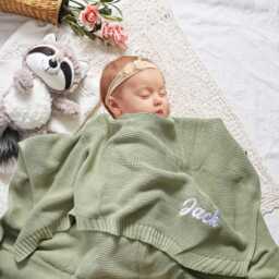 Embroidered Baby Name Blanket, Soft Cotton Knit, Keepsake Gift - thumbnail 1