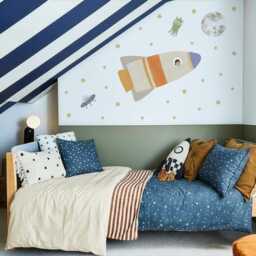 Space Rocket Wall Decal - Hand-Drawn Rocket, Astronaut, Aliens, & Moon Fabric Stickers - thumbnail 3