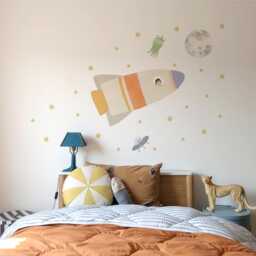 Space Rocket Wall Decal - Hand-Drawn Rocket, Astronaut, Aliens, & Moon Fabric Stickers - thumbnail 1
