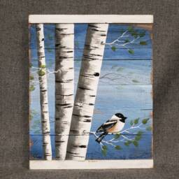 White Birch Painting, Painting On Pallet Wood, Bird, Wall Art Barnwood, Reclaimed Wood Art, Rustic & Shabby Chic - thumbnail 2