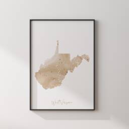 West Virginia Map Beige & Gold Wall Art Print - Us State Usa United States Of America - thumbnail 3