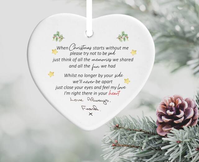 Personalised Handwriting When Christmas Starts Without Me Poem Remembrance Memorial Tree Ceramic Keepsake Bauble Ornament Gift - image 1