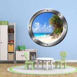 Tropical Island Wall Decal Beach Sticker Porthole Decor Vwaq-Sp35 - thumbnail 1