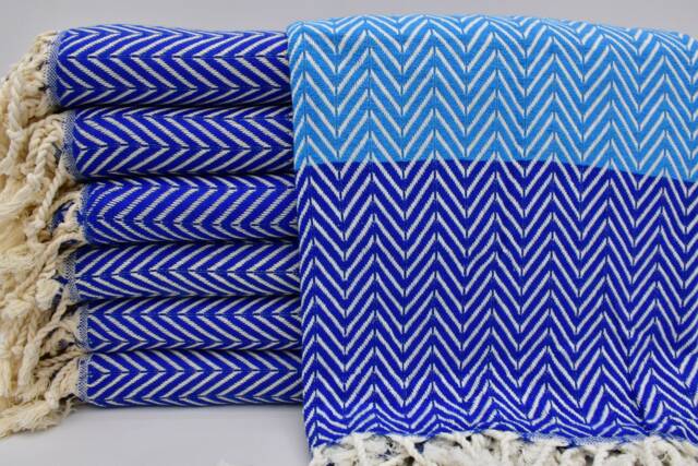 "Turkish Towel, Handmade Towel, Peshtemal Towel, Navy & Turquoise Towel, Bohemian Towel, 40""x67" - image 1