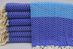"Turkish Towel, Handmade Towel, Peshtemal Towel, Navy & Turquoise Towel, Bohemian Towel, 40""x67"