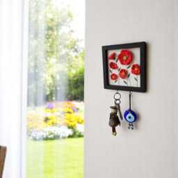 Poppies Small Key Holder For Wall, Red Flower Hooks - thumbnail 2