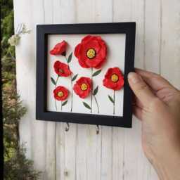 Poppies Small Key Holder For Wall, Red Flower Hooks - thumbnail 3