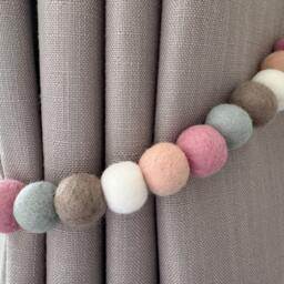 Dusty Pink & Grey Felt Ball Curtain Tie Backs - Pom Hold Custom Nursery Decor Baby Gift Colourful Pull - thumbnail 3