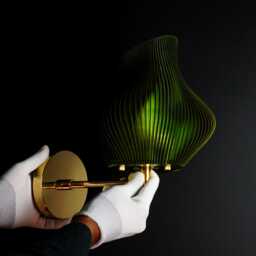 Sculptural Green Brass Wall Sconce - Coastal Wave Design - 20cmx20cm - thumbnail 4