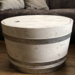 Wine Barrel Coffee Table With Wooden Lid Shabby White - thumbnail 2