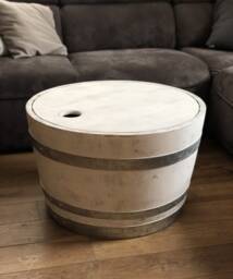 Wine Barrel Coffee Table With Wooden Lid Shabby White