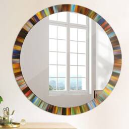 Abstract Radial Design, Yellow, Round Mirror Frame, Glass Wall Decor, Living Room - thumbnail 4