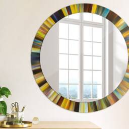 Abstract Radial Design, Yellow, Round Mirror Frame, Glass Wall Decor, Living Room - thumbnail 2