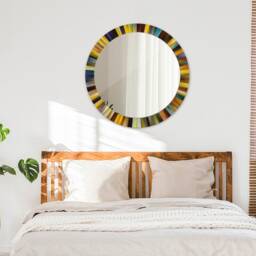 Abstract Radial Design, Yellow, Round Mirror Frame, Glass Wall Decor, Living Room - thumbnail 3