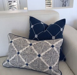 Embroidered Navy Linen Cushion Cover, Luxe Home Decor - thumbnail 1