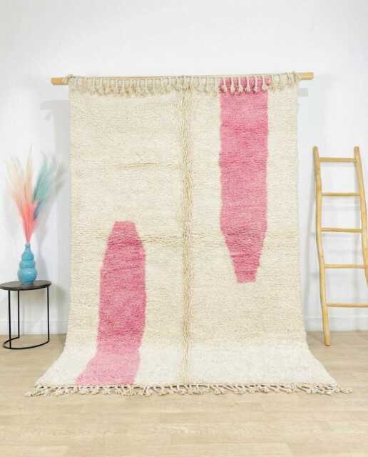 Moroccan Ivory & Pink Berber Rug, Boho Nursery Handwoven Wool Shag Authentic Beni Ourain Carpet, Large 9x12 Area Rug - image 1