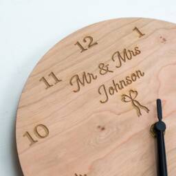 Engraved Cherry Wood Floral Personalised Wall Clock - Family New Home Gift Illustrated Acrylic 5Th Wedding Anniversary - thumbnail 3