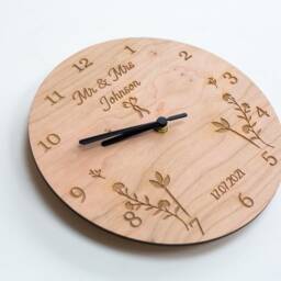Engraved Cherry Wood Floral Personalised Wall Clock - Family New Home Gift Illustrated Acrylic 5Th Wedding Anniversary - thumbnail 4