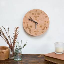 Engraved Cherry Wood Floral Personalised Wall Clock - Family New Home Gift Illustrated Acrylic 5Th Wedding Anniversary - thumbnail 2