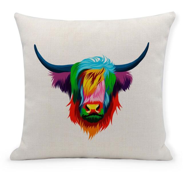 Highland Cow Cushion Cover, Colourful, Pop Art, Abstract - image 1
