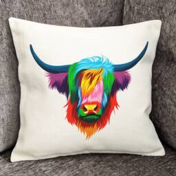 Highland Cow Cushion Cover, Colourful, Pop Art, Abstract - thumbnail 2