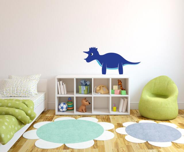 Triceratops Dinosaur Wall Decal - Happy Cartoon Vinyl Art Sticker - image 1