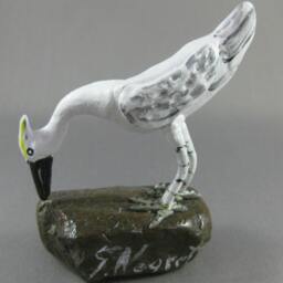 Hand Painted River Stone Bird Sculpture, Signed Folk Art - thumbnail 2