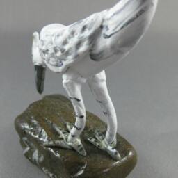Hand Painted River Stone Bird Sculpture, Signed Folk Art - thumbnail 3