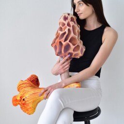 Morel Mushroom Pillow Velvet Woodland Nursery Decor - thumbnail 3