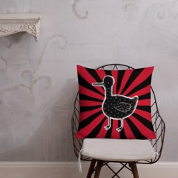 Throw Pillow Odd Duck Bird Goose Folk Art Birthday Housewarming Whimsical Creepy Cute Quirky Funny Home Decor Weird Black Weirdcore - thumbnail 1