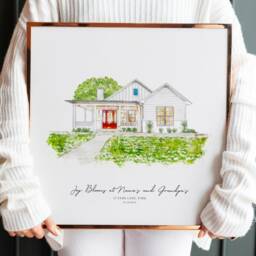 Grandparent Christmas Gift, Personalised Watercolour House Portrait, Grandmother Home Print, Sketch Grandchildren Gift For Nanny Nan - thumbnail 3