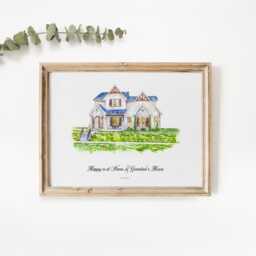 Grandparent Christmas Gift, Personalised Watercolour House Portrait, Grandmother Home Print, Sketch Grandchildren Gift For Nanny Nan - thumbnail 1