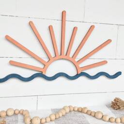 Sunset With Wave Ocean Wood Wall Art Beach Decor, Living Room Scene - thumbnail 3