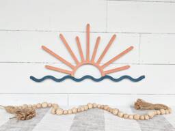 Sunset With Wave Ocean Wood Wall Art Beach Decor, Living Room Scene - thumbnail 1