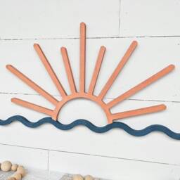 Sunset With Wave Ocean Wood Wall Art Beach Decor, Living Room Scene - thumbnail 2
