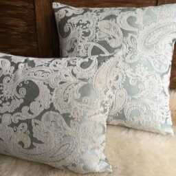 Jacquard Decorative Cushion Cover in Paisley Velvet, Ice Blue/White, Elegant & Sophisticated, High-Quality Woven Fabric, Pillow - thumbnail 2