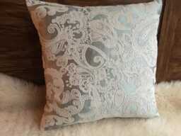 Jacquard Decorative Cushion Cover in Paisley Velvet, Ice Blue/White, Elegant & Sophisticated, High-Quality Woven Fabric, Pillow - thumbnail 1