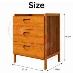 Bamboo Bedside Table, 3 Drawer Nightstand Storage Cabinet, Wooden End Side Bedroom Organizer - thumbnail 4