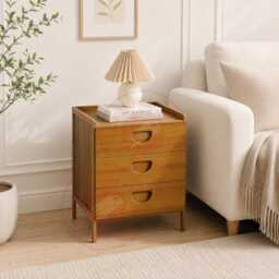 Bamboo Bedside Table, 3 Drawer Nightstand Storage Cabinet, Wooden End Side Bedroom Organizer - thumbnail 2