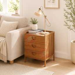 Bamboo Bedside Table, 3 Drawer Nightstand Storage Cabinet, Wooden End Side Bedroom Organizer - thumbnail 3