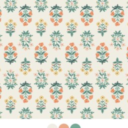 Rifle Paper Co. Floral Baby Crib Sheet Peach, Green & Yellow Cotton - thumbnail 3